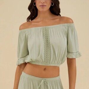 Rachel Parcell Sage Green Crepe Top